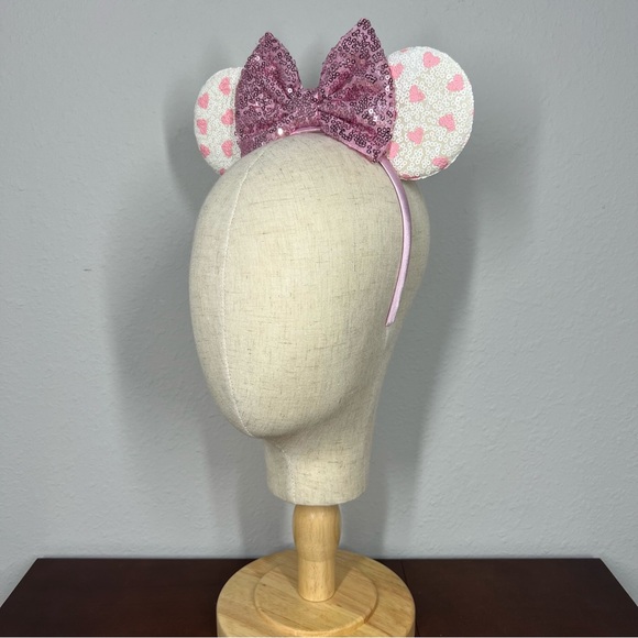 Valentine’s Pink Hearts Sequin Minnie Ears – Disney-Inspired Mouse Ears Headband - Picture 3 of 6